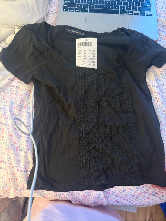 Brandy Melville Tops - Brandy Melville Black Short-Sleeve Lace-Panel Tee